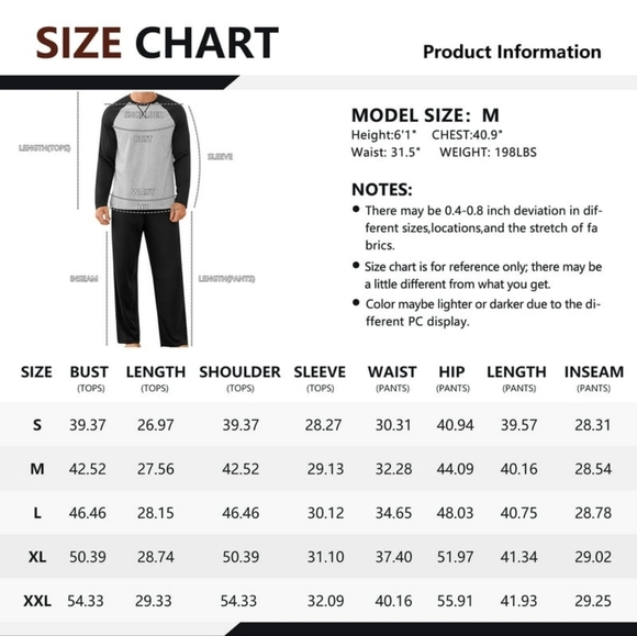 Black and Gray Raglan Pajama Set Large - Picture 3 of 3